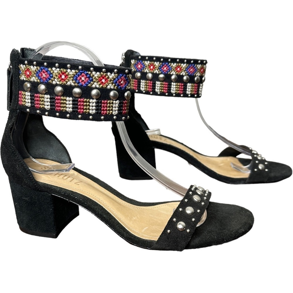 Schutz Naharis Suede Beaded Studded Back Zip Ankle Strap Pumps 7